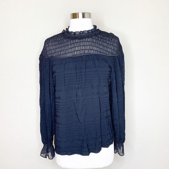 NEW Ramy Brook XS Black Josephine Top Extra Small Sheer Smocked Blouse Boho - Picture 2 of 16